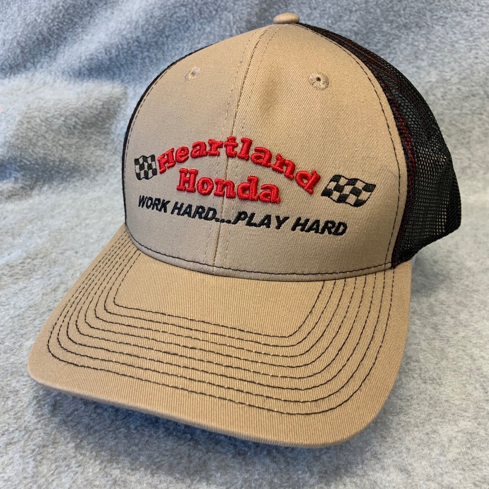 Heartland Honda Work Hard Play Hard Mens Tan Honda Trucker Hat Snapback OSFM